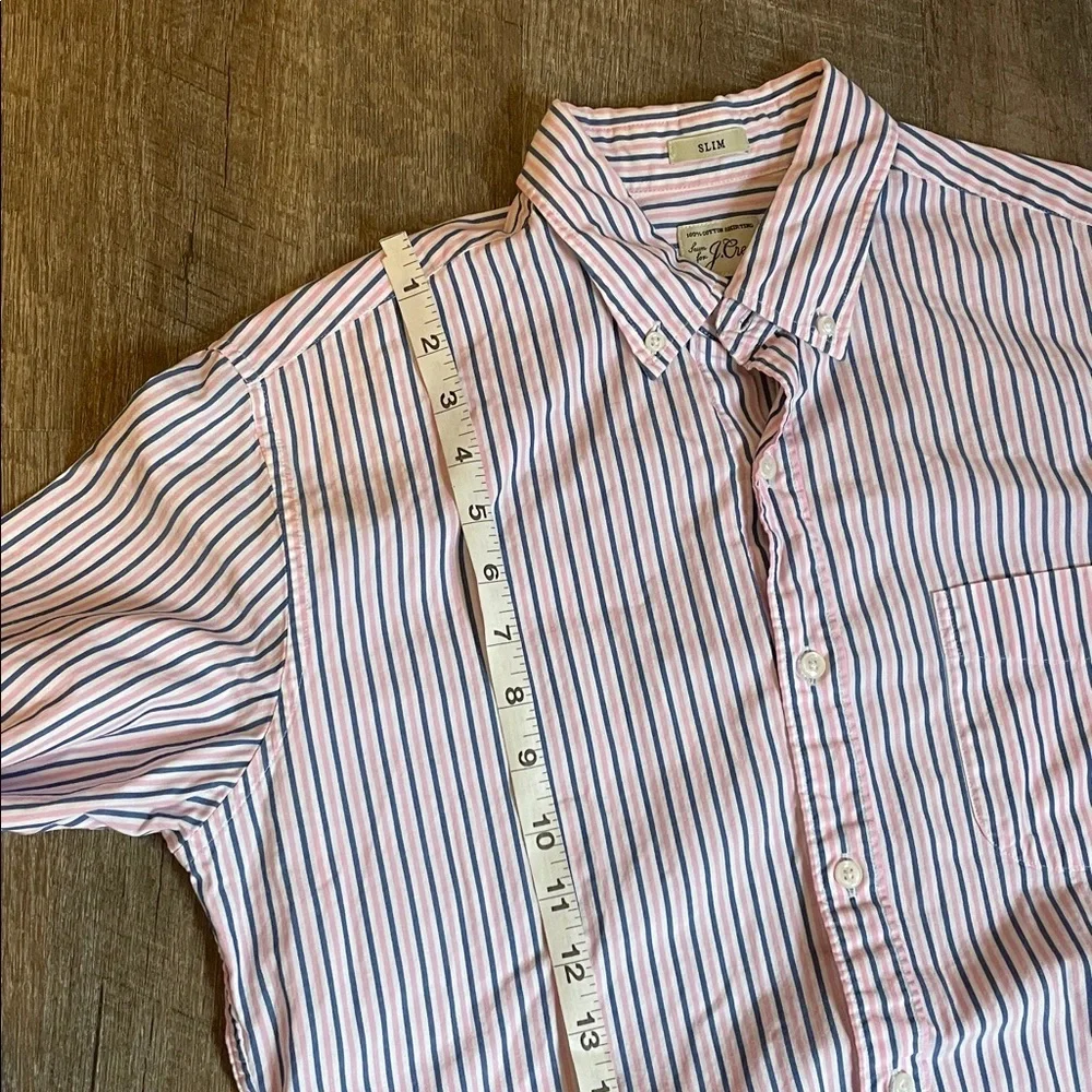J. Crew Pink Blue White Striped Cotton Slim Fit Button Up Shirt size M